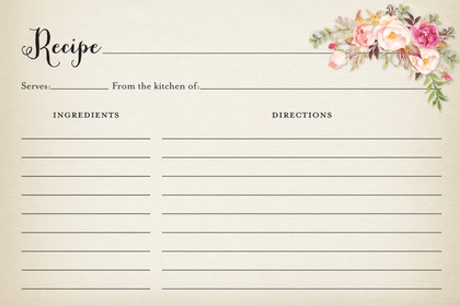 Watercolor Rose Bouquet Black Script Recipe Cards