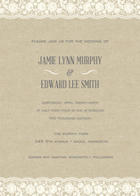 Blush Pink Script Lace On Burlap Invitations