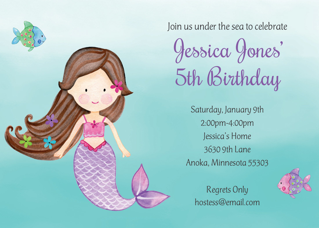 Brunette Little Mermaid Invitations