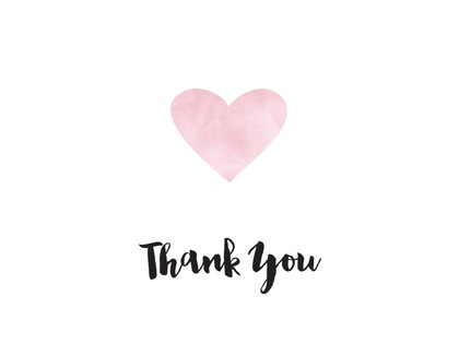 Pink Watercolor Heart Gold Script Thank You Note