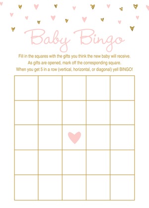 Gold Glitter Graphic Hearts Diaper Raffle Cards