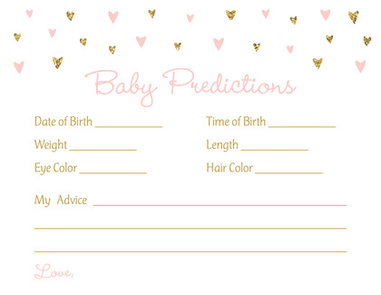 Gold Glitter Graphic Hearts Diaper Raffle Cards