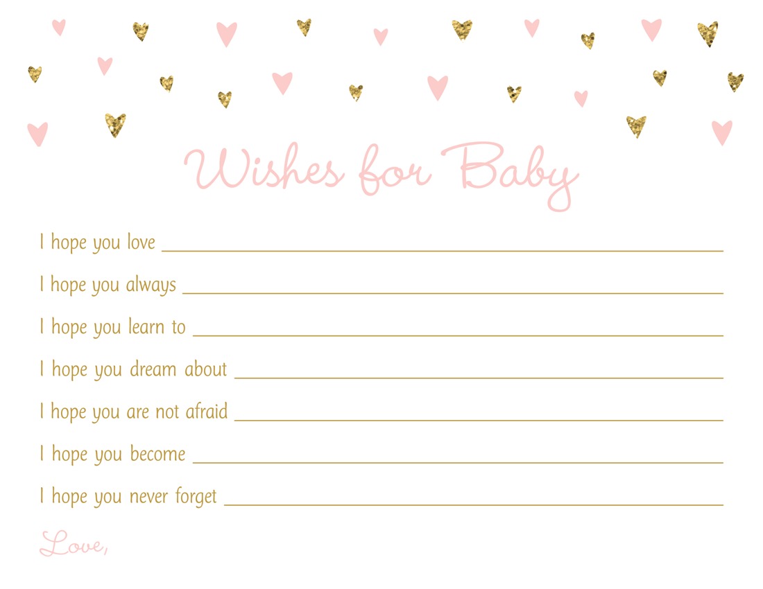 Gold Glitter Graphic Hearts Baby Wishes