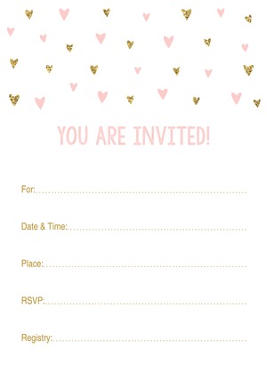 Gold Glitter Graphic Hearts Diaper Raffle Cards