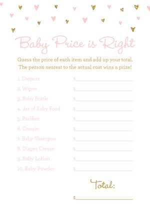 Gold Glitter Graphic Hearts Diaper Raffle Cards