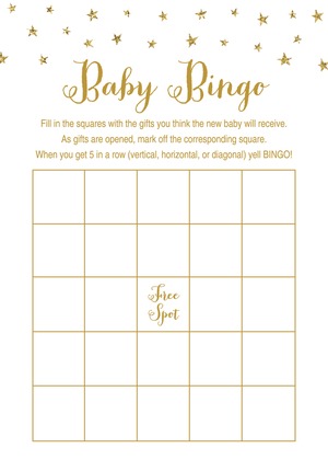 Gold Glitter Graphic Stars Diaper Raffle Cards