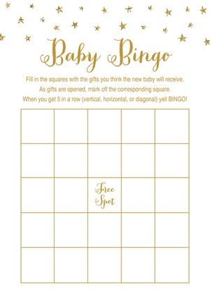 Gold Glitter Graphic Stars Diaper Raffle Cards