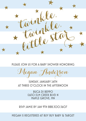 Mint Stripes Gold Glitter Twinkle Little Star Invites