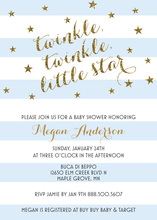 Blue Stripes Gold Glitter Twinkle Little Star Invites
