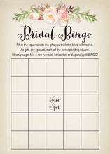 Watercolor Rose Bouquet Black Script Bridal Bingo