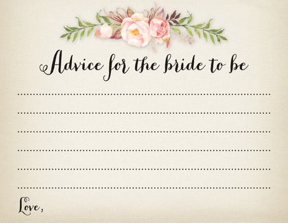 Watercolor Rose Bouquet Bridal Advice Cards