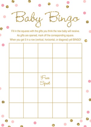 Gold Glitter Graphic Pink Dots Diaper Raffle Cards