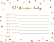 Faux Gold Glitter Pink Dots Baby Bucket List Cards