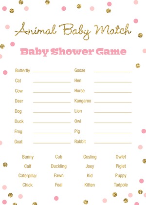 Gold Glitter Graphic Pink Dots Baby Bingo Game