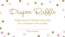 Gold Glitter Graphic Pink Dots Diaper Raffle Cards