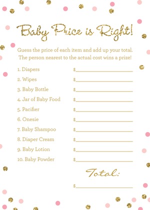 Gold Glitter Graphic Pink Dots Baby Shower Invitations