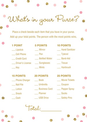 Gold Glitter Graphic Pink Dots Diaper Raffle Cards