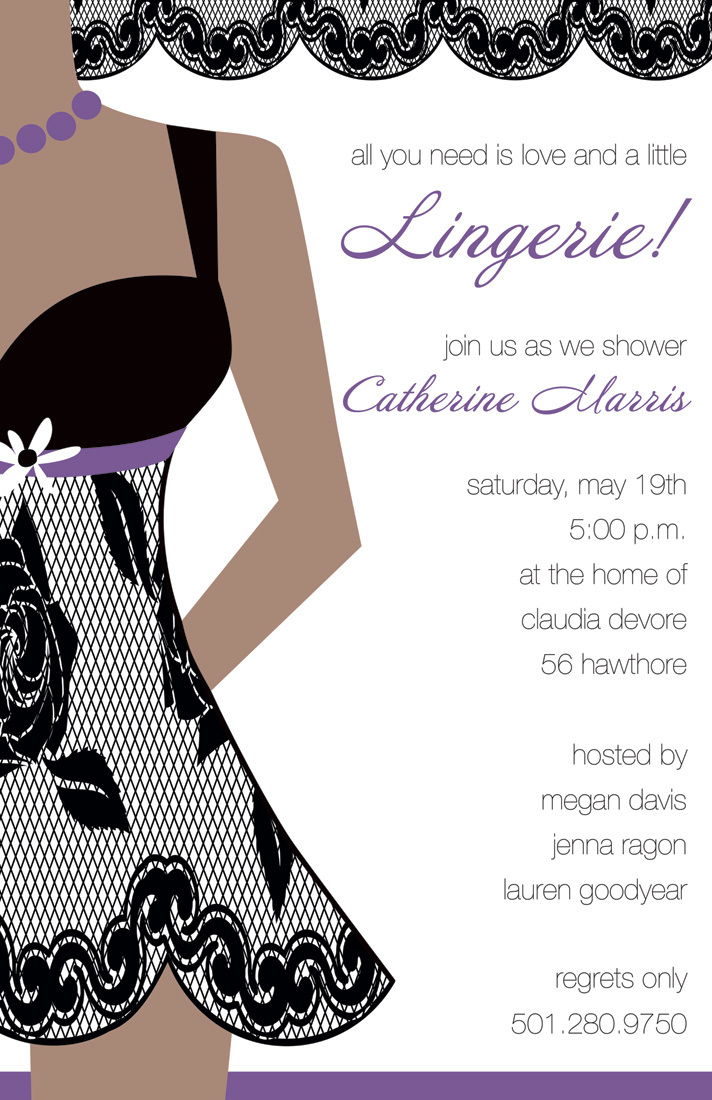 Little Black Lingerie Purple Invitations