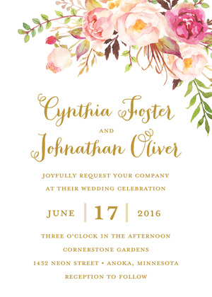 Rustic Watercolor Rose Bouquet Invitations