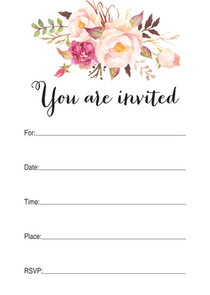 Rustic Watercolor Rose Bouquet Fill-in Invitations