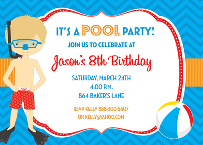 Snorkel Girl Pool Birthday Party Invitations