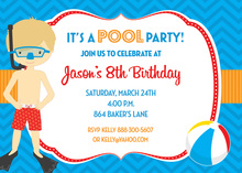 Snorkel Boy Pool Birthday Party Invitations