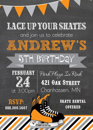 Multicolored Hockey Skates Chalkboard Invitations