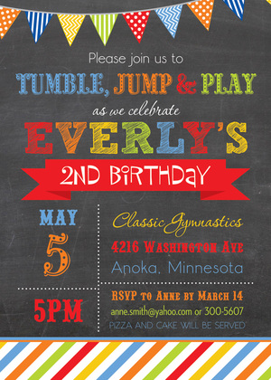 Primary Graphic Stripes Chalkboard Birthday Invitation