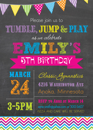 Primary Chevrons Chalkboard Birthday Invitations