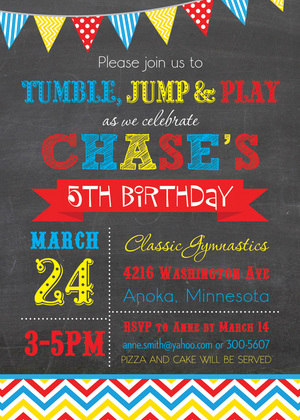 Bright Rainbow Chevrons Chalkboard Birthday Invites