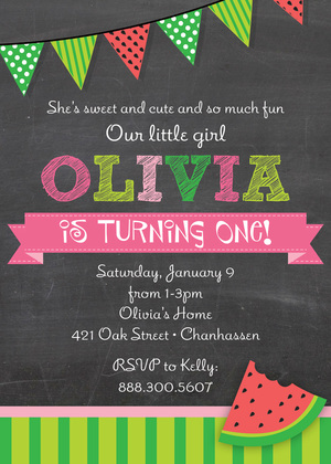 Watermelon Chalkboard Photo Birthday Invitations