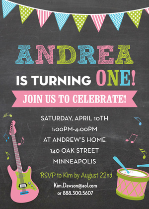 Making Music Blue Green Gray Birthday Invitations