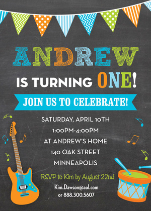 Making Music Blue Green Gray Birthday Invitations