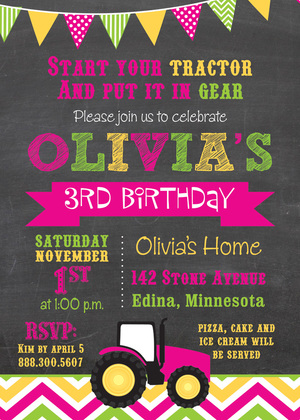 Red Tractor Chevrons Boy Birthday Invitations