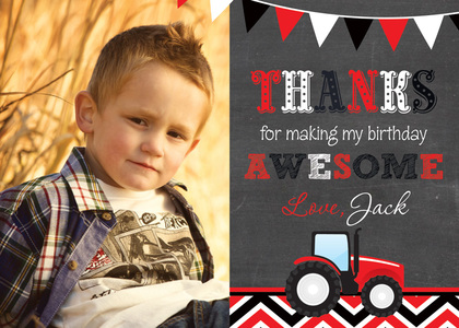 Red Tractor Chevrons Photo Birthday Invitations