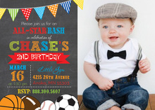 Blue Green Stripes Soccer Chalkboard Photo Invitations