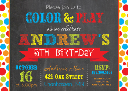 Primary Dots Traditional Chalkboard Birthday Invitation