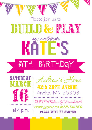 Building Blocks Party In Action Birthday Invitations