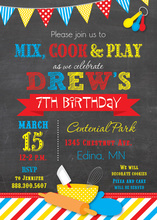 Primary Stripes Cooking Theme Chalkboard Invitations