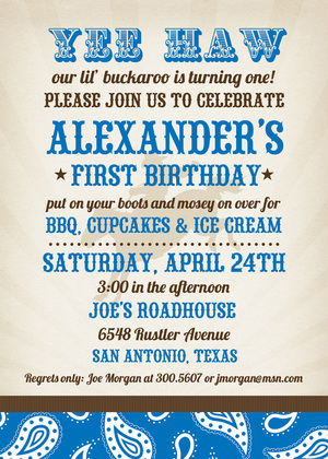 Sophisticated Buckaroo Birthday Red Invitations