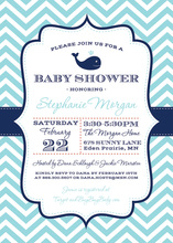 Aqua Chevrons Navy Whale Invitations