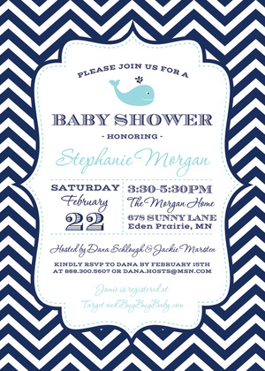 Navy Chevrons Pink Whale Invitations
