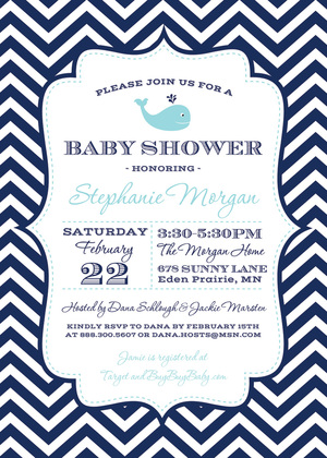 Grey Chevrons Navy Whale Invitations