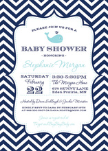 Navy Chevrons Pink Polka Dot Baby Carriage Invitations