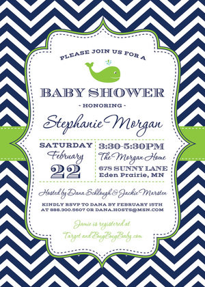 Grey Chevrons Navy Whale Invitations