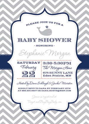 Navy Chevrons Pink Whale Invitations