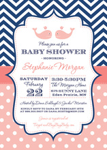 Navy Chevrons Coral Polka Dots Twins Whale Invitations