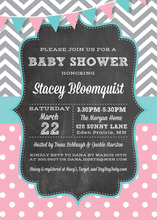 Pink Polka Dots Flower Wreath Baby Shower Invitations