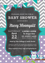 Turquoise Adorable Hoot Baby Shower Invitations