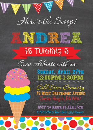 Ice Cream Chalkboard Birthday Party Invitations